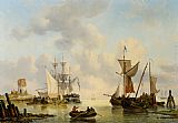 George Willem Opdenhoff Canvas Paintings - Sailing Vessels in a Calm